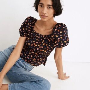 Madewell Smocked Waist Crop top, Aloha Floral, size M